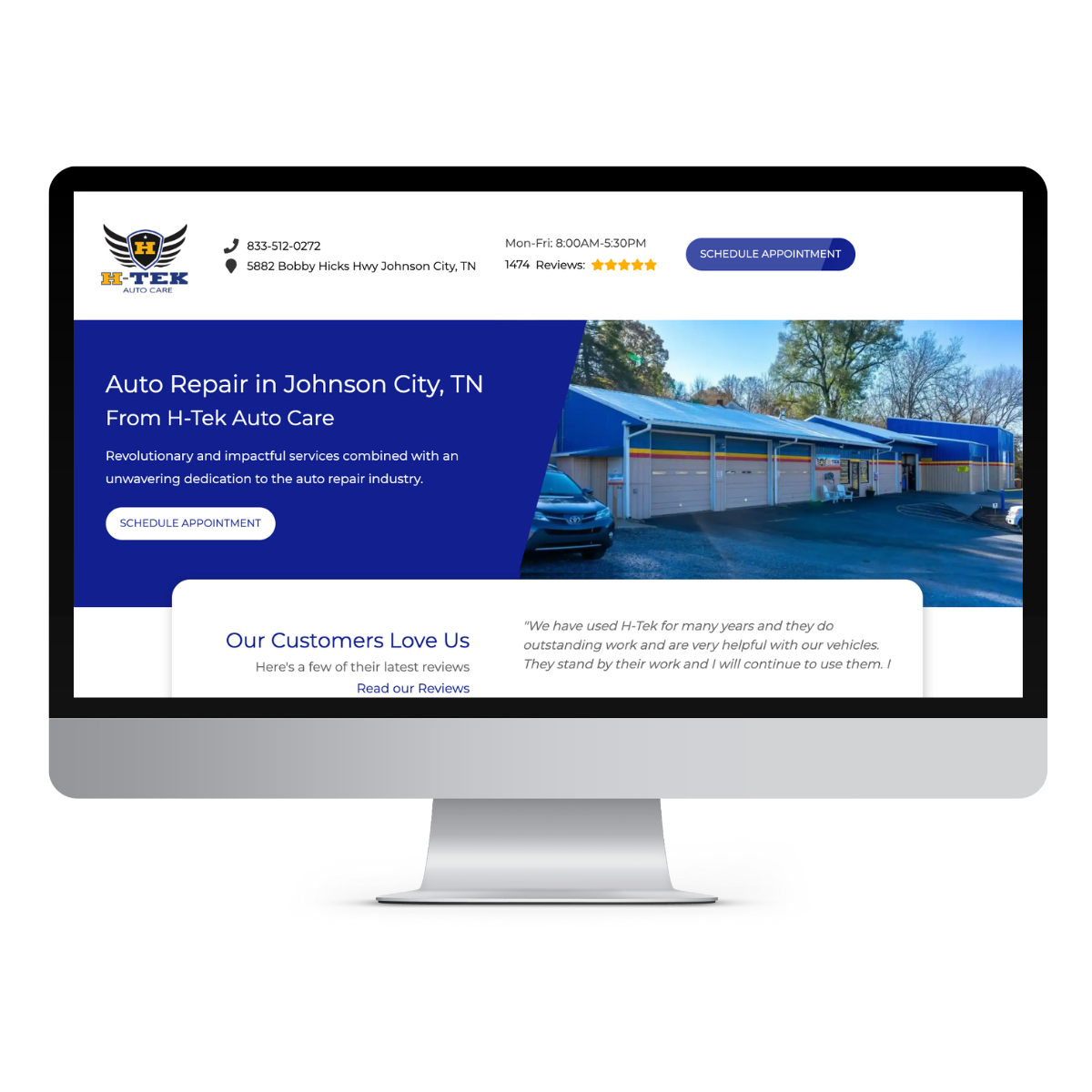 Image showing the home page of H-Tek Auto Care's website.